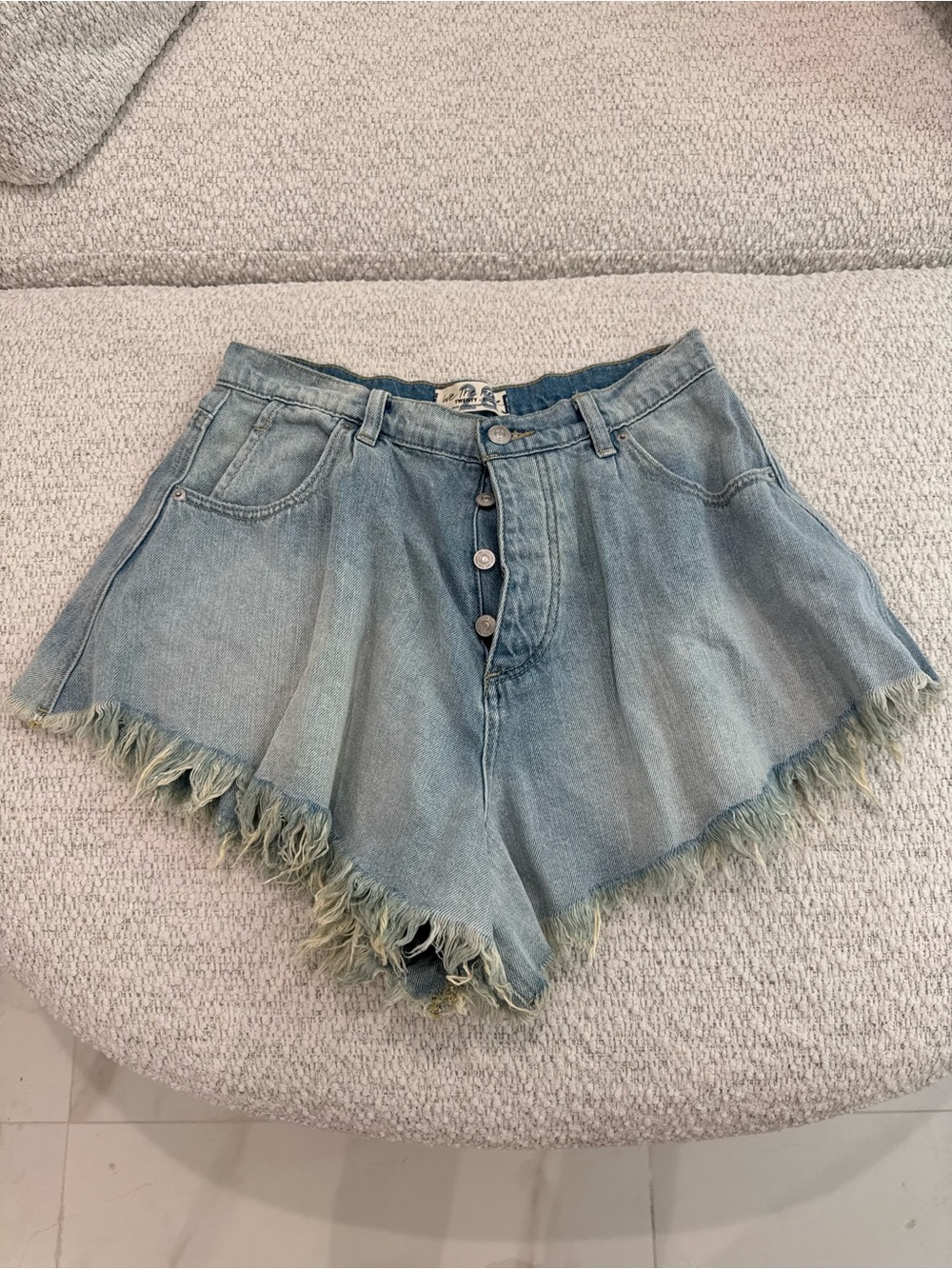 Free People We The Free Button Fly High Rise Distressed Jean Shorts